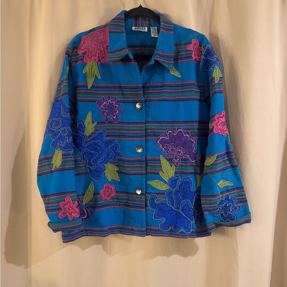 Chico's Vintage Blue and Pink Floral Blazer - Picture 1 of 5